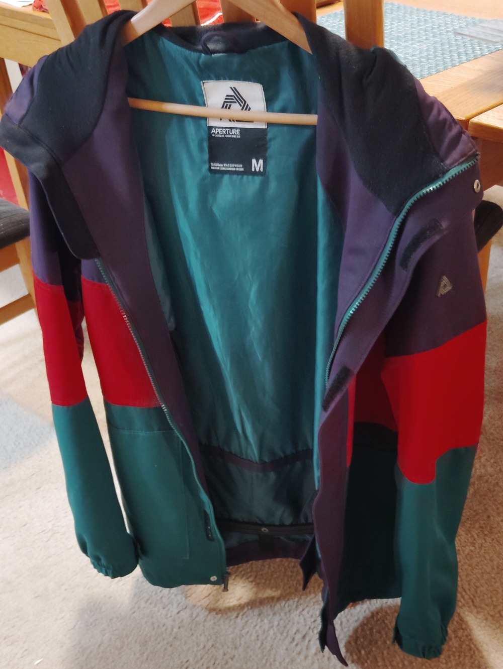 Aperture Teal, Red & Purple Colorblock Hooded Jacket